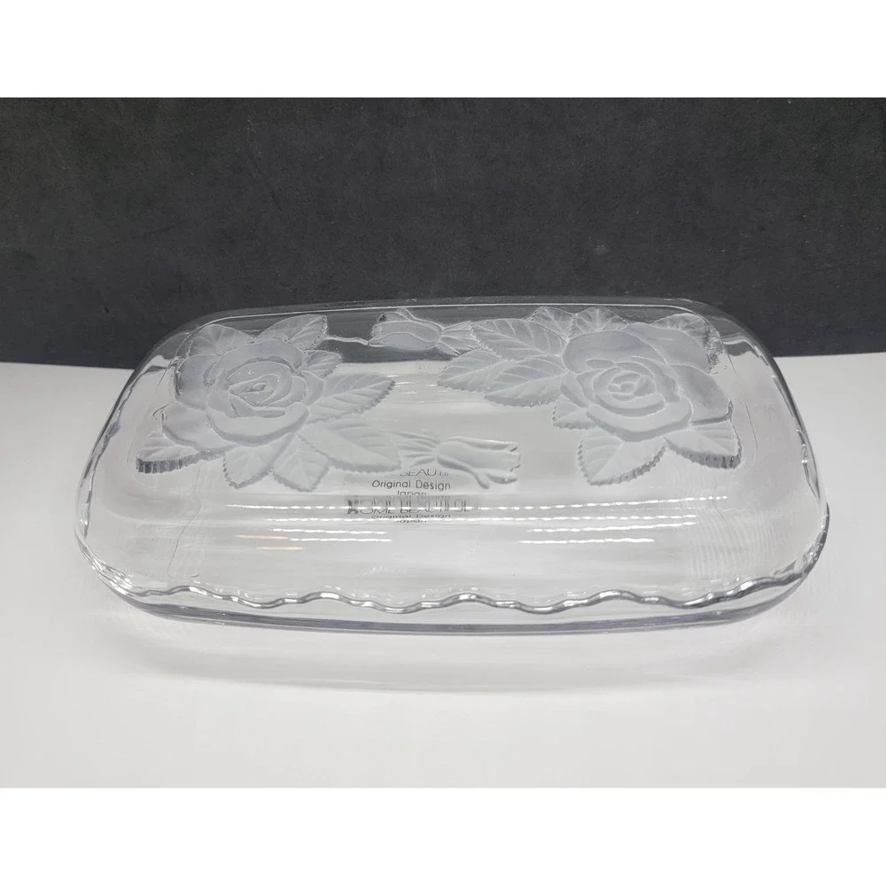 Home Beautiful Crystal Glass Rose Vanity Jewelry Dish with Lid Japan
